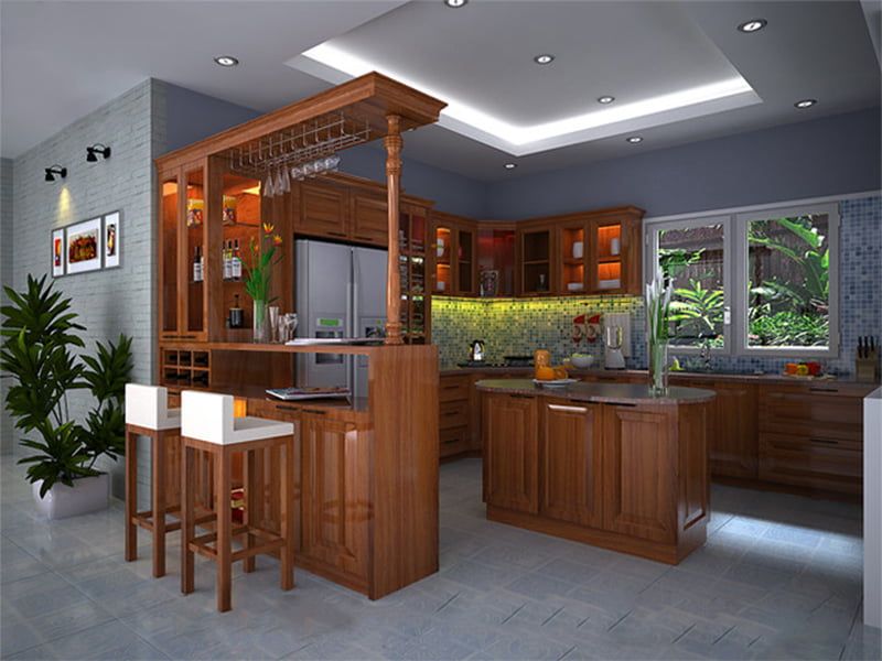 Mặt trước quầy bar gỗ tự nhiên soi bar