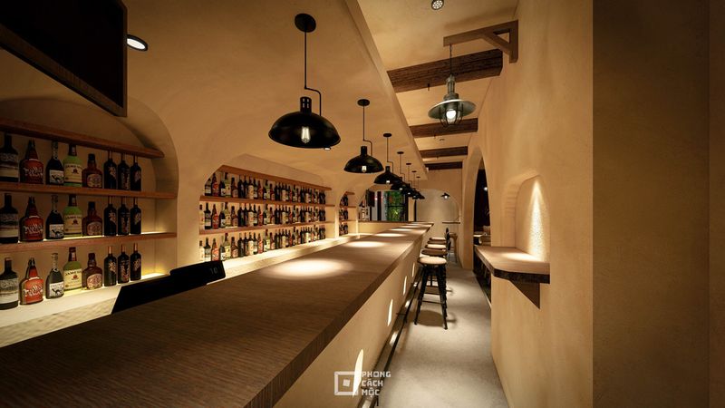 Quầy bar phong cách tối giản trong quán cafe