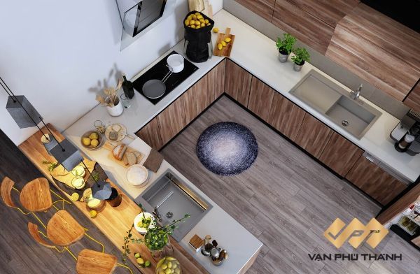 Hình ảnh tủ bếp chữ U có quầy bar
