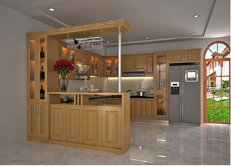 Tuyển chọn tủ bếp có quầy bar gỗ tự nhiên và 5 lưu ý quan trọng nhất